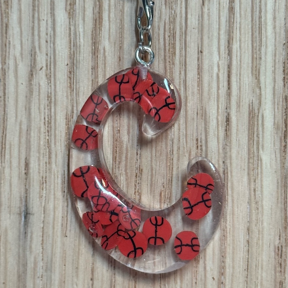 Letter C Resin with Basketball Clay Chams Handcrafted newly made.